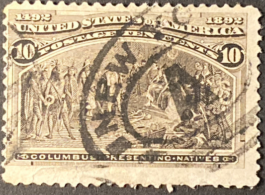 Scott A78 10 Cents Dark Brown Columbus Presenting Natives Stamp 1893