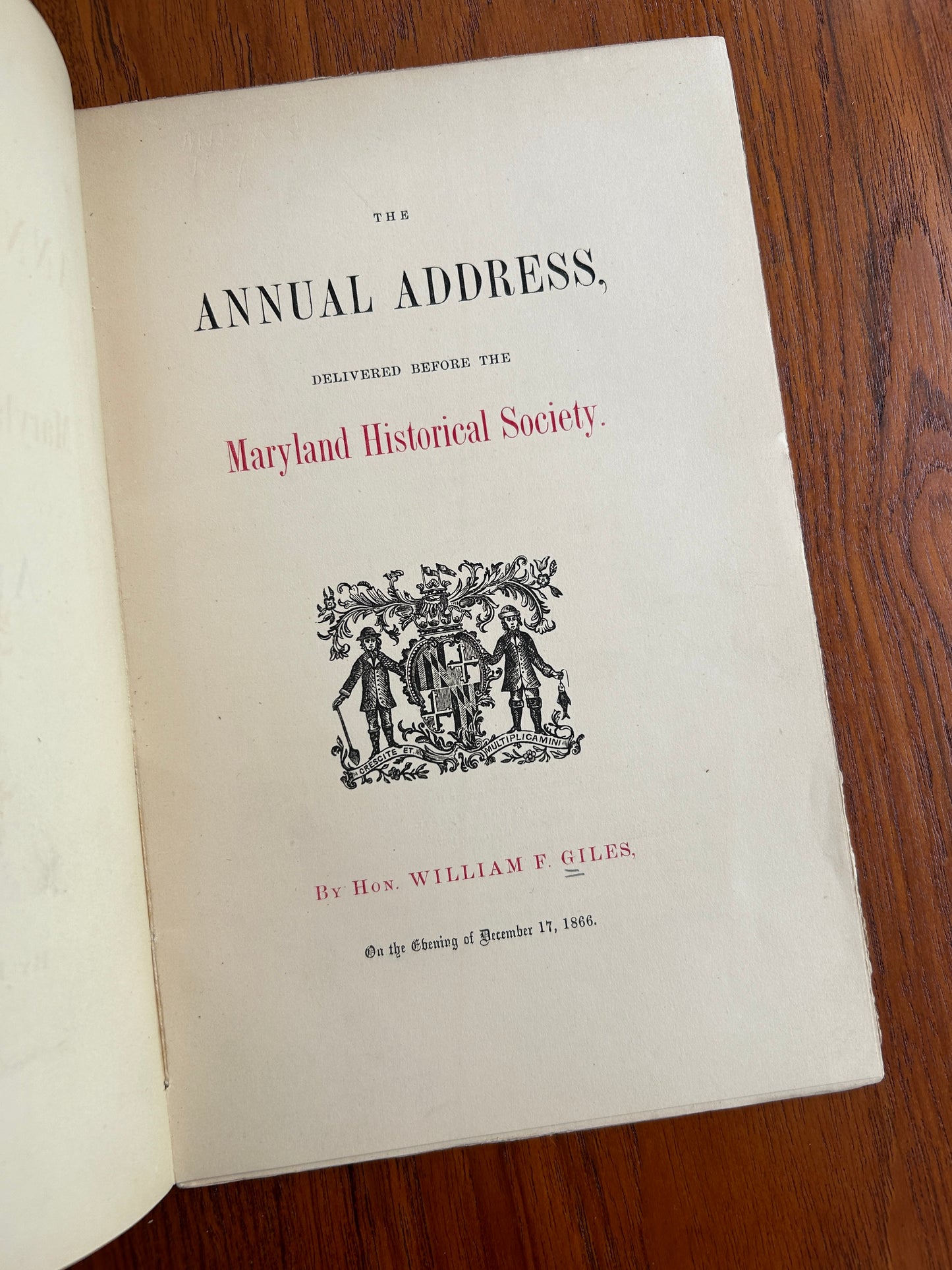 The Annual Address Delivered Before the Maryland Historical Society, on the Evening of December 17th, 1866