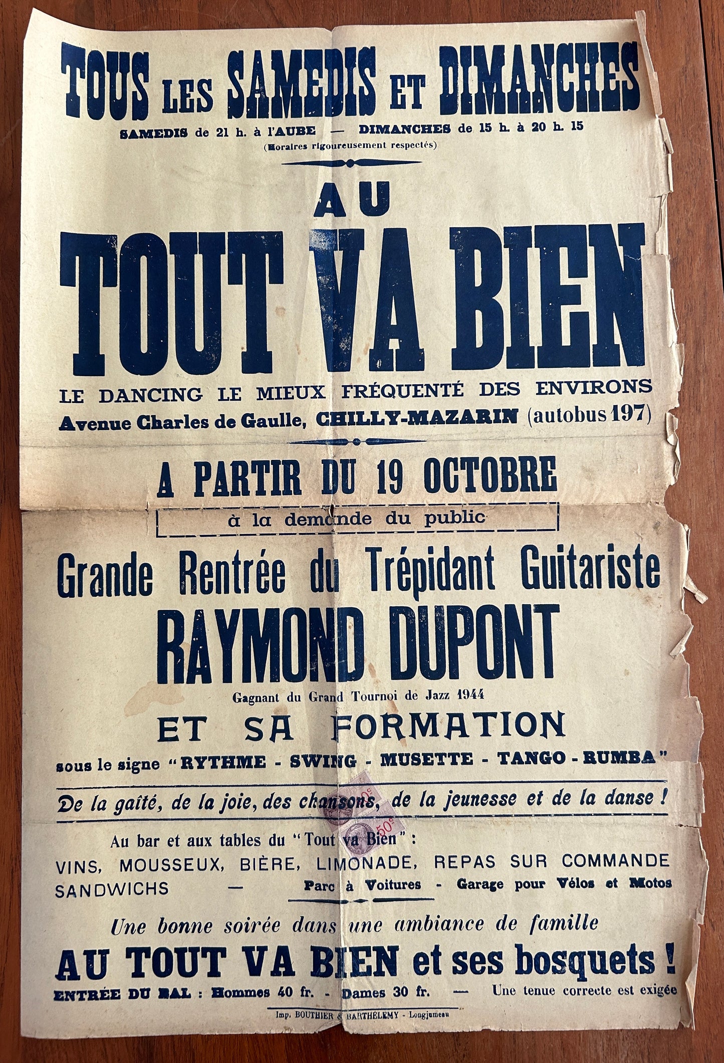 Tout Va Bien - Old French Swing Jazz Gypsy Jazz Poster from 1944