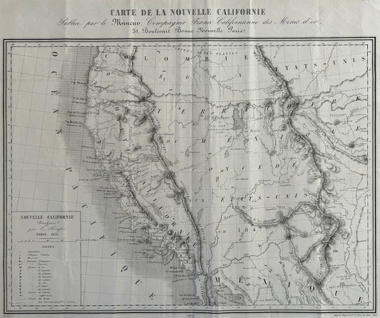 Very Rare 1850 California Gold Rush French Map Le Mineur