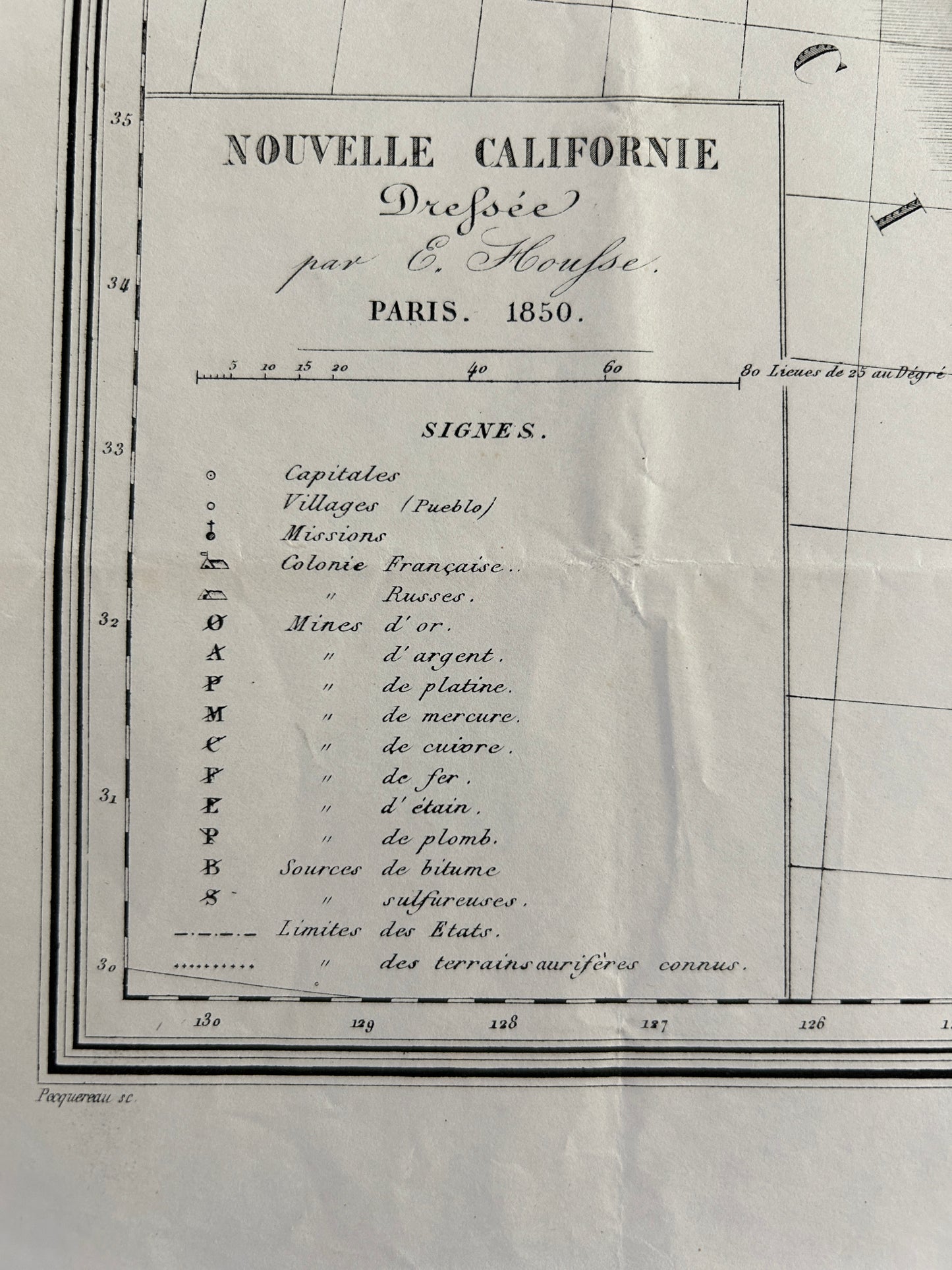 Very Rare 1850 California Gold Rush French Map Le Mineur