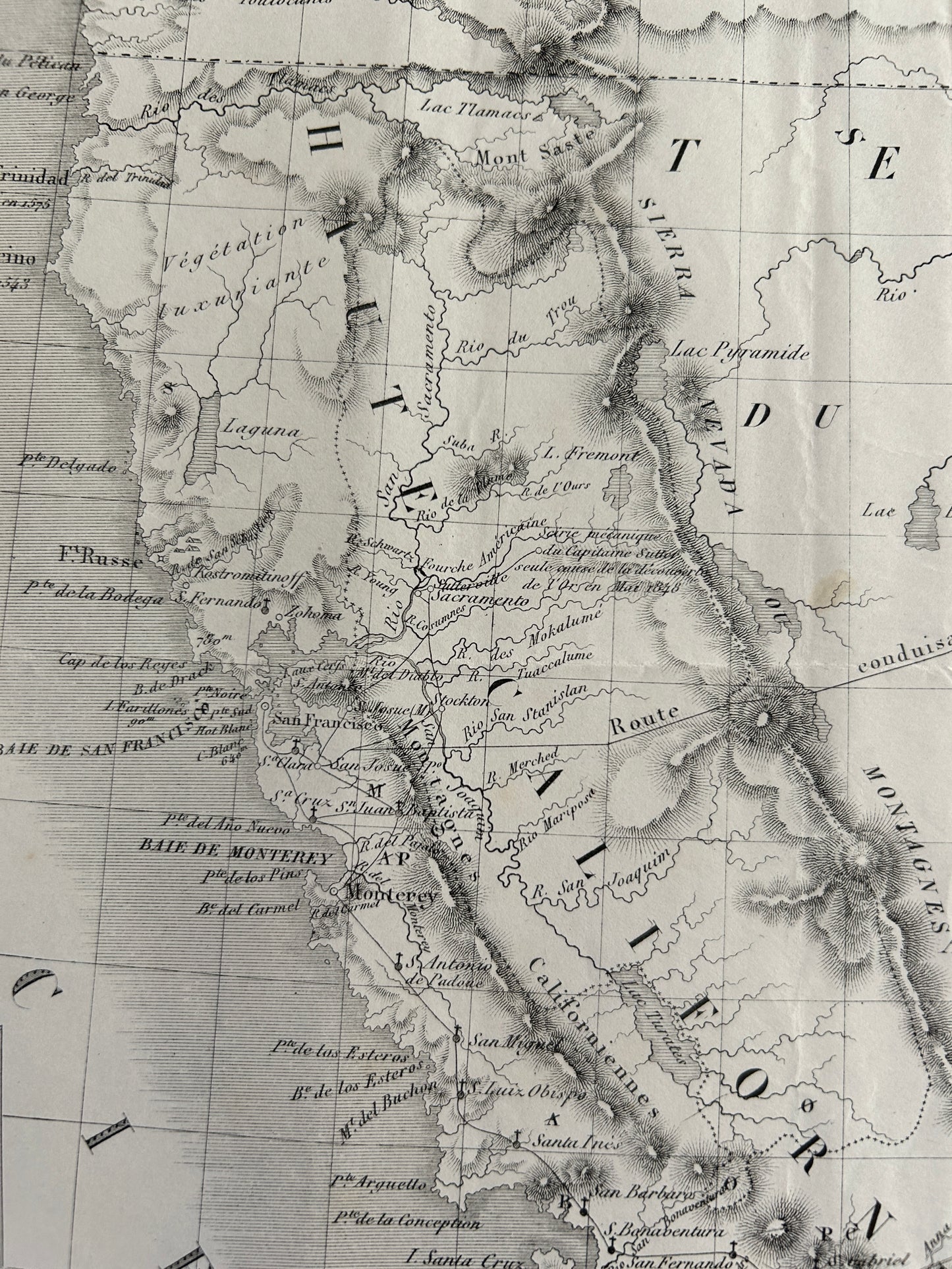 Very Rare 1850 California Gold Rush French Map Le Mineur