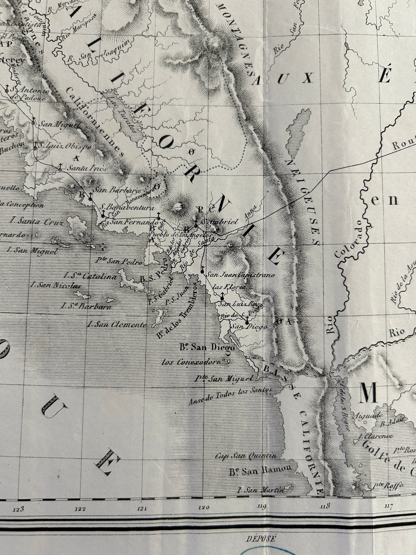 Very Rare 1850 California Gold Rush French Map Le Mineur