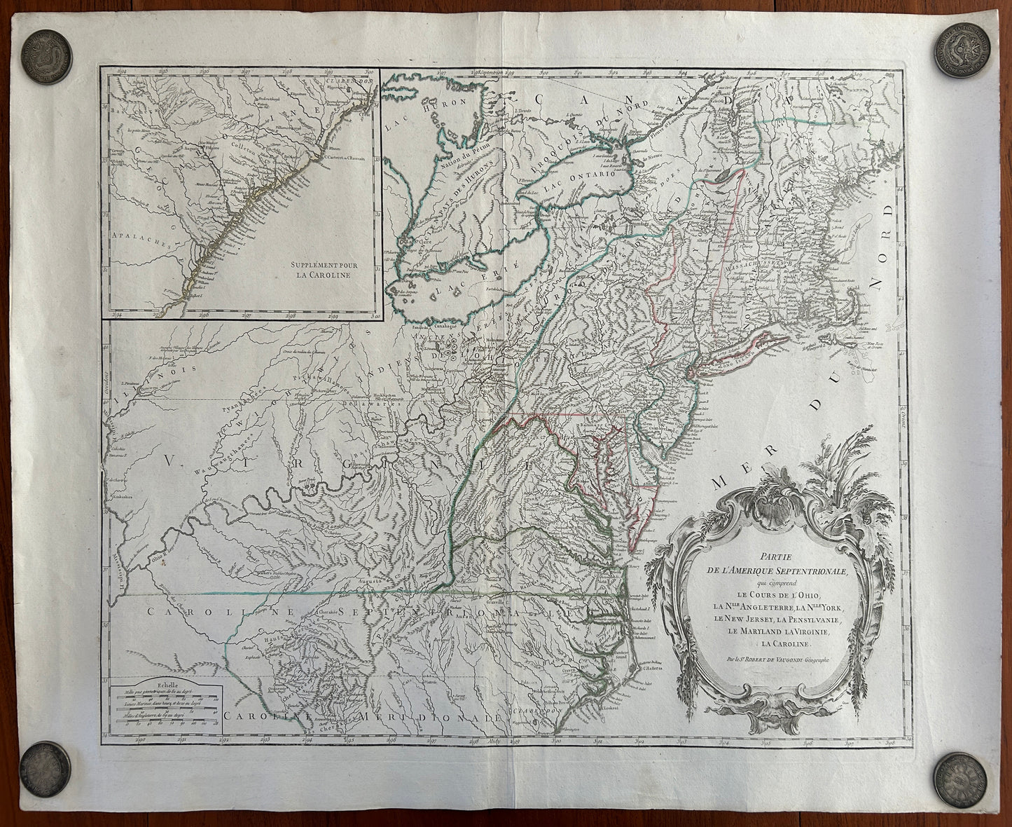 Partie De L'Amerique Septentrionale qui comprend le cours de l'Ohio, la Nlle Angleterre, La Nlle York, le New Jersey, La Pensyvanie, Le Maryland la Virgine, la Caroline