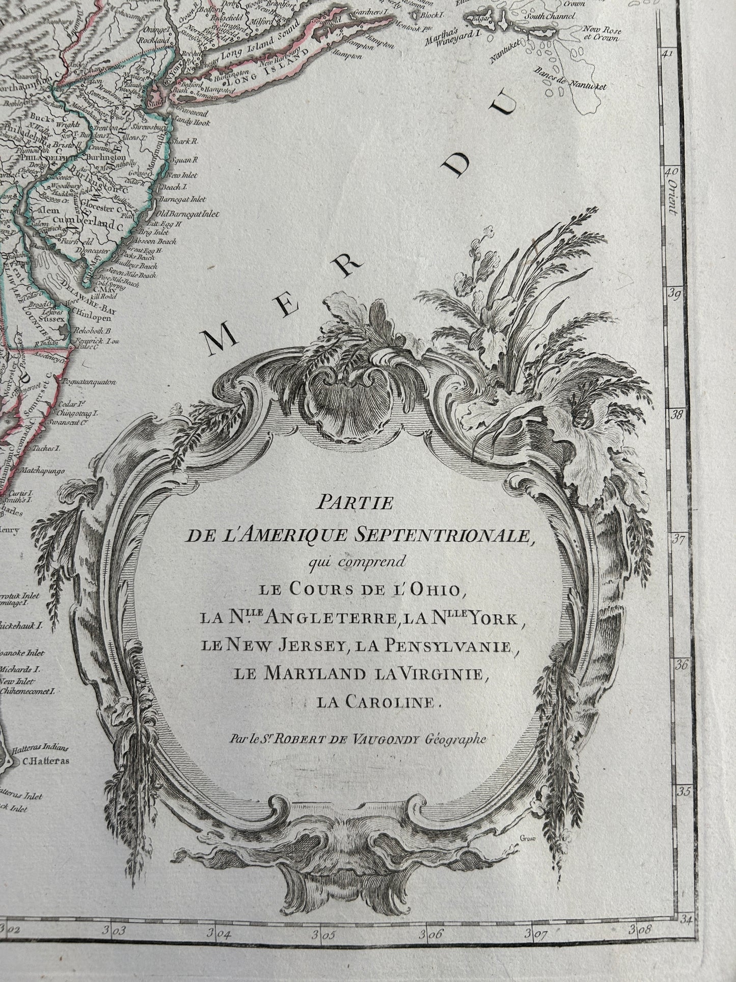 Partie De L'Amerique Septentrionale qui comprend le cours de l'Ohio, la Nlle Angleterre, La Nlle York, le New Jersey, La Pensyvanie, Le Maryland la Virgine, la Caroline