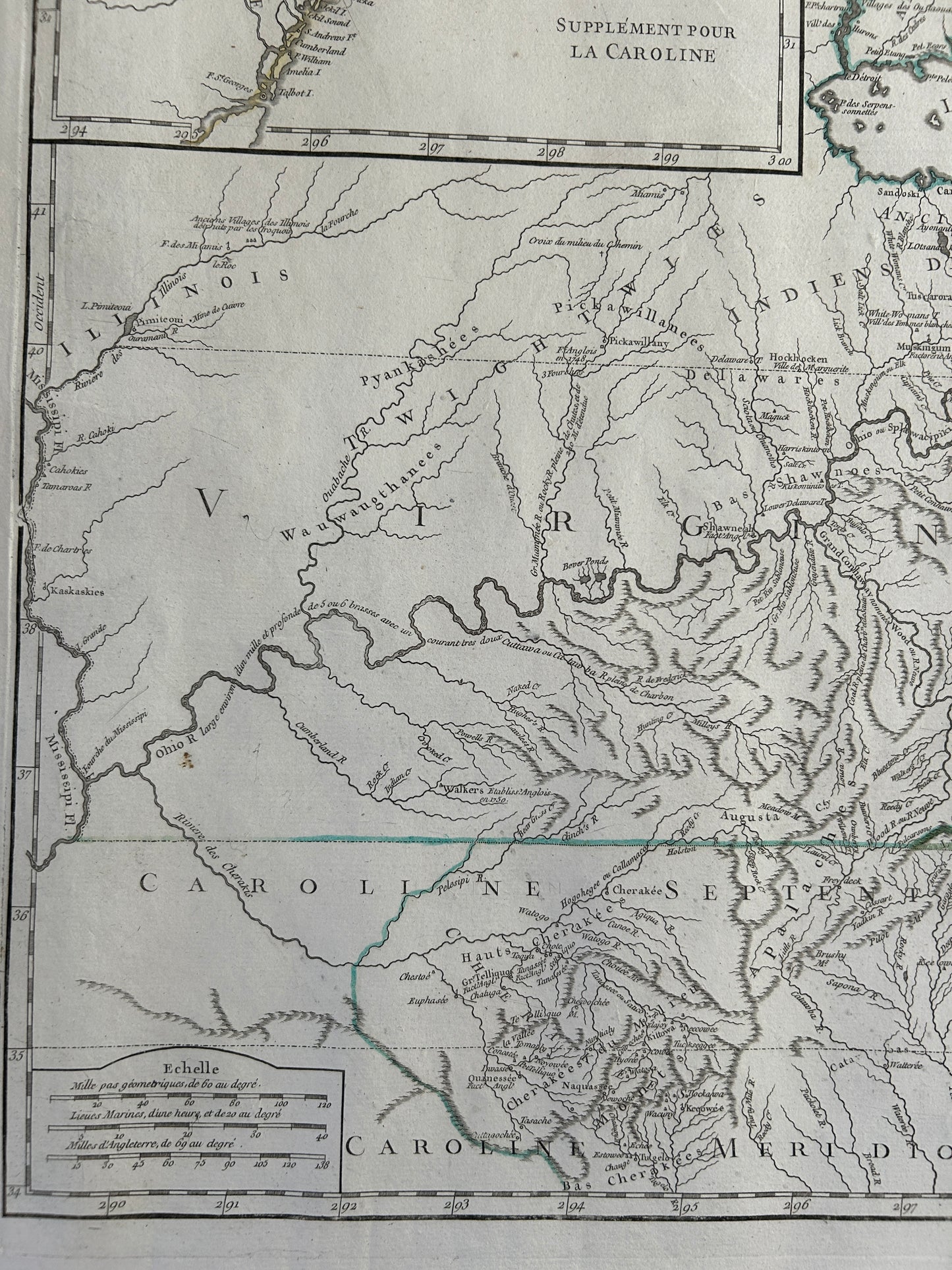 Partie De L'Amerique Septentrionale qui comprend le cours de l'Ohio, la Nlle Angleterre, La Nlle York, le New Jersey, La Pensyvanie, Le Maryland la Virgine, la Caroline