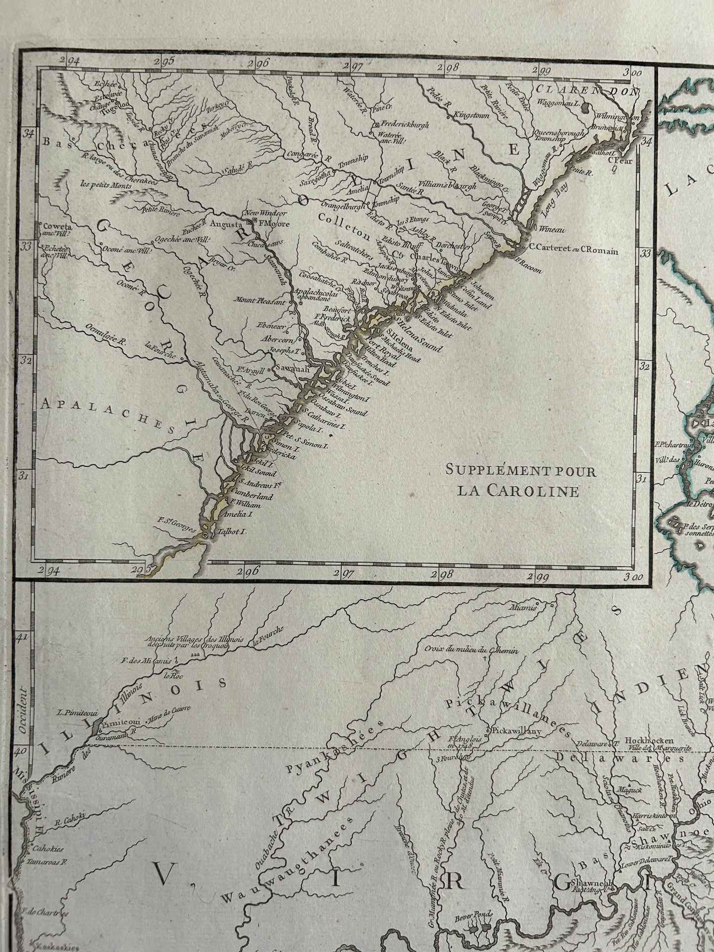 Partie De L'Amerique Septentrionale qui comprend le cours de l'Ohio, la Nlle Angleterre, La Nlle York, le New Jersey, La Pensyvanie, Le Maryland la Virgine, la Caroline