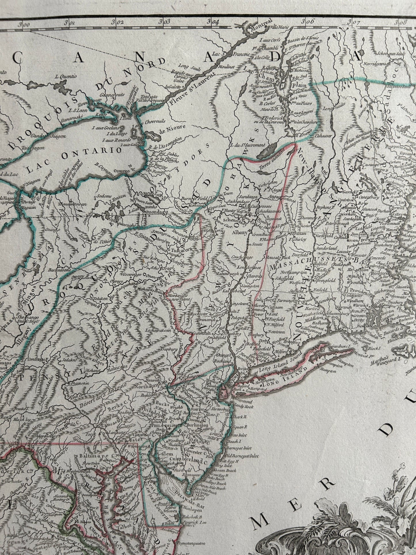 Partie De L'Amerique Septentrionale qui comprend le cours de l'Ohio, la Nlle Angleterre, La Nlle York, le New Jersey, La Pensyvanie, Le Maryland la Virgine, la Caroline