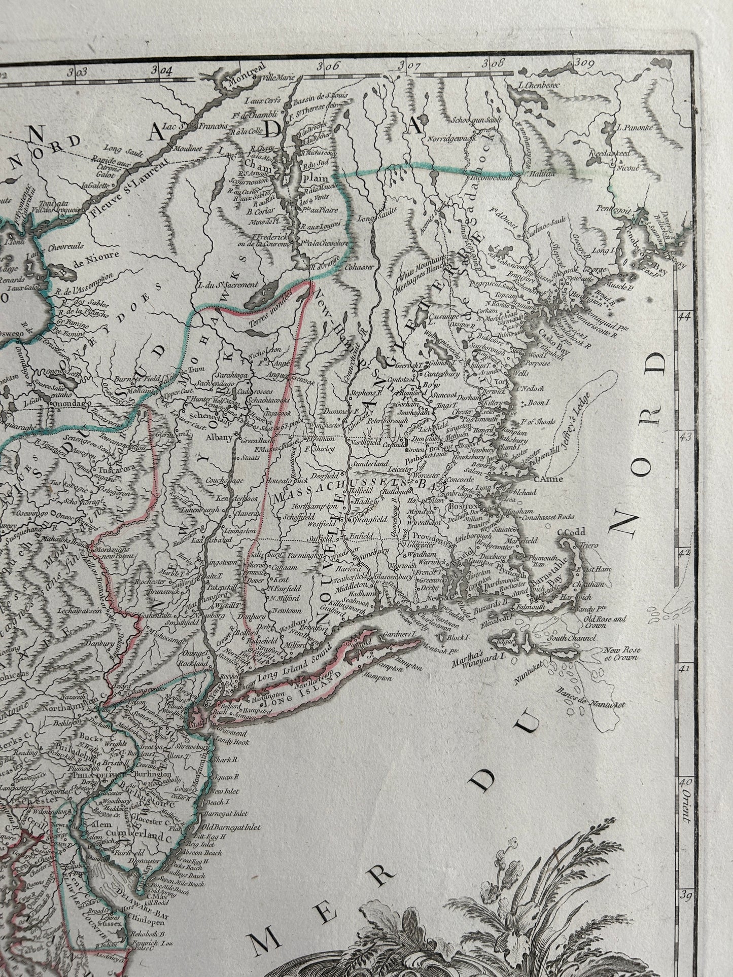 Partie De L'Amerique Septentrionale qui comprend le cours de l'Ohio, la Nlle Angleterre, La Nlle York, le New Jersey, La Pensyvanie, Le Maryland la Virgine, la Caroline