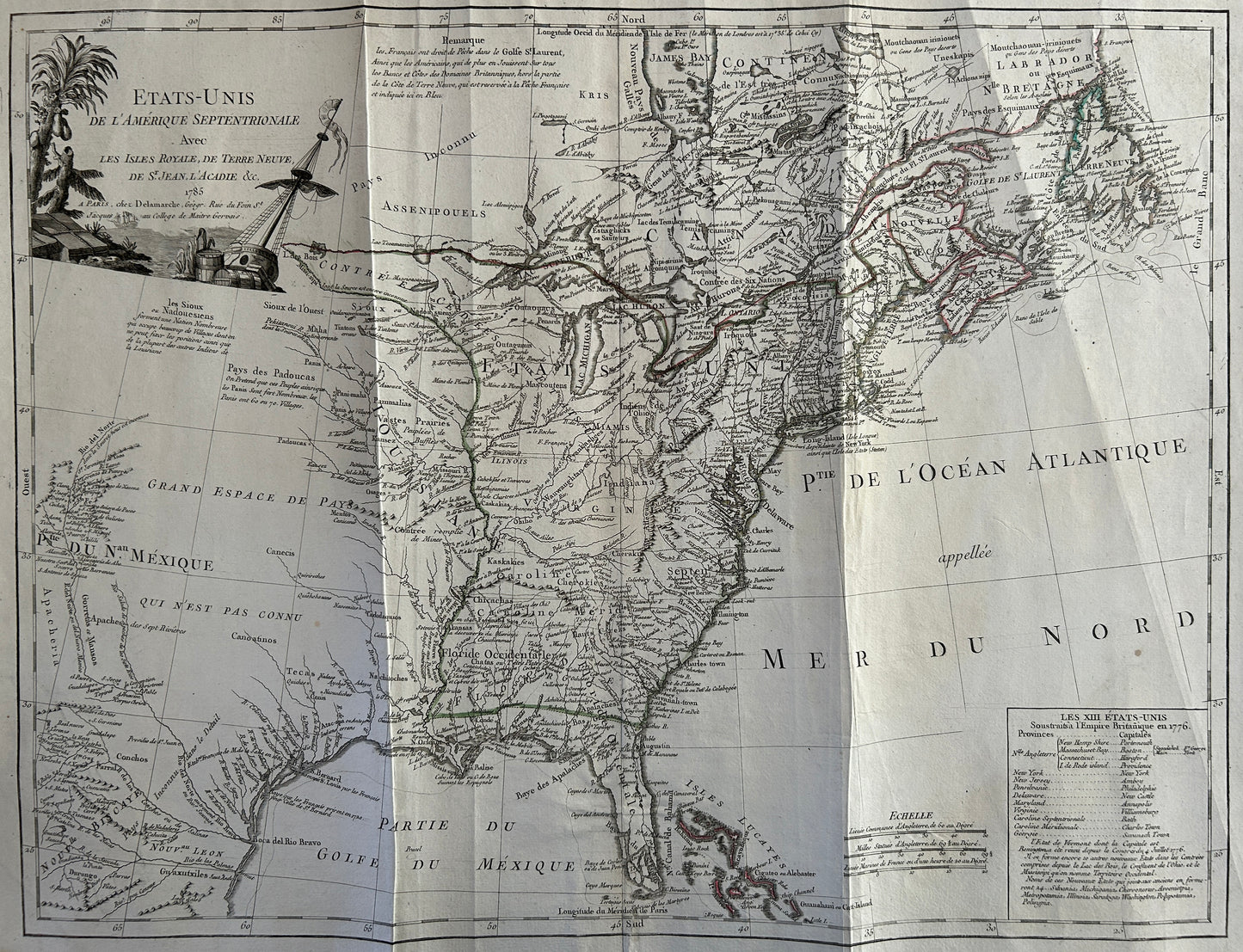 Delmarche, Charles Francois. Etats-Unis de L'Amerique Septentrionale avec les isles royale... Paris, 1785.