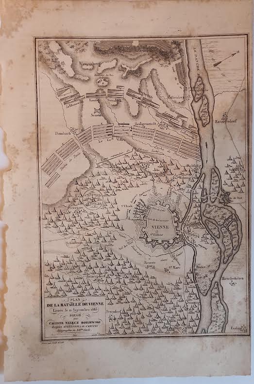 19th century Polish engraving, Leonard Chodźko Plan de la Bataille de Vienne 1683