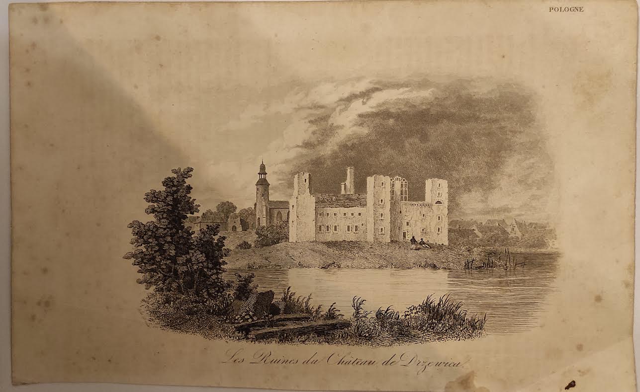 19th century Polish engraving, Leonard Chodźko Les ruines du château Drzewica