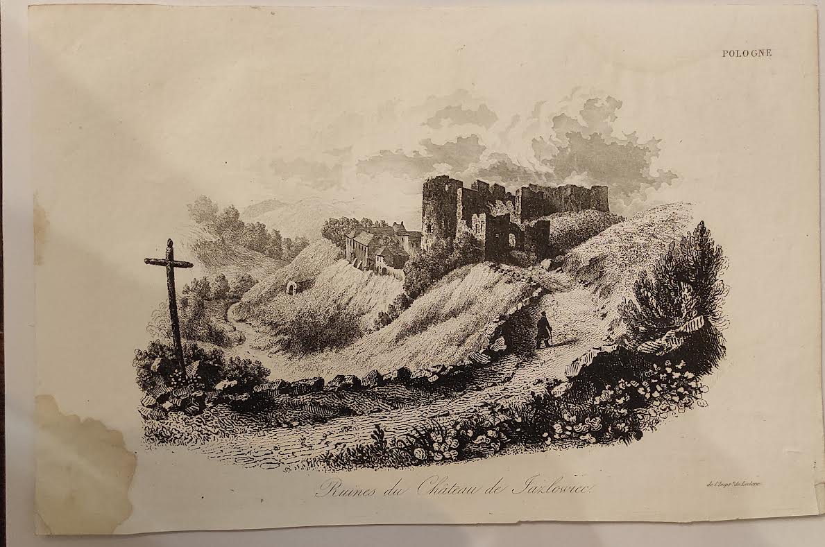 19th century Polish engraving, Leonard Chodźko Ruines du Chateau de Pazlowiec