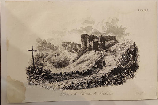 19th century Polish engraving, Leonard Chodźko Ruines du Chateau de Pazlowiec