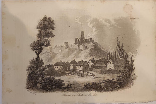 19th century Polish engraving, Leonard Chodźko Ruines du Chateau d'Ilza