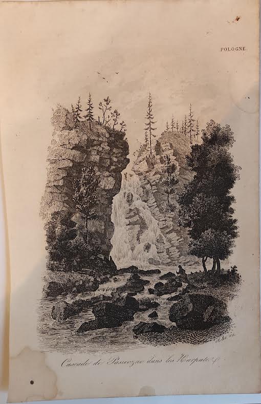 19th century Polish engraving, Leonard Chodźko Cascade de Pasieczno dans les Karpate (2)