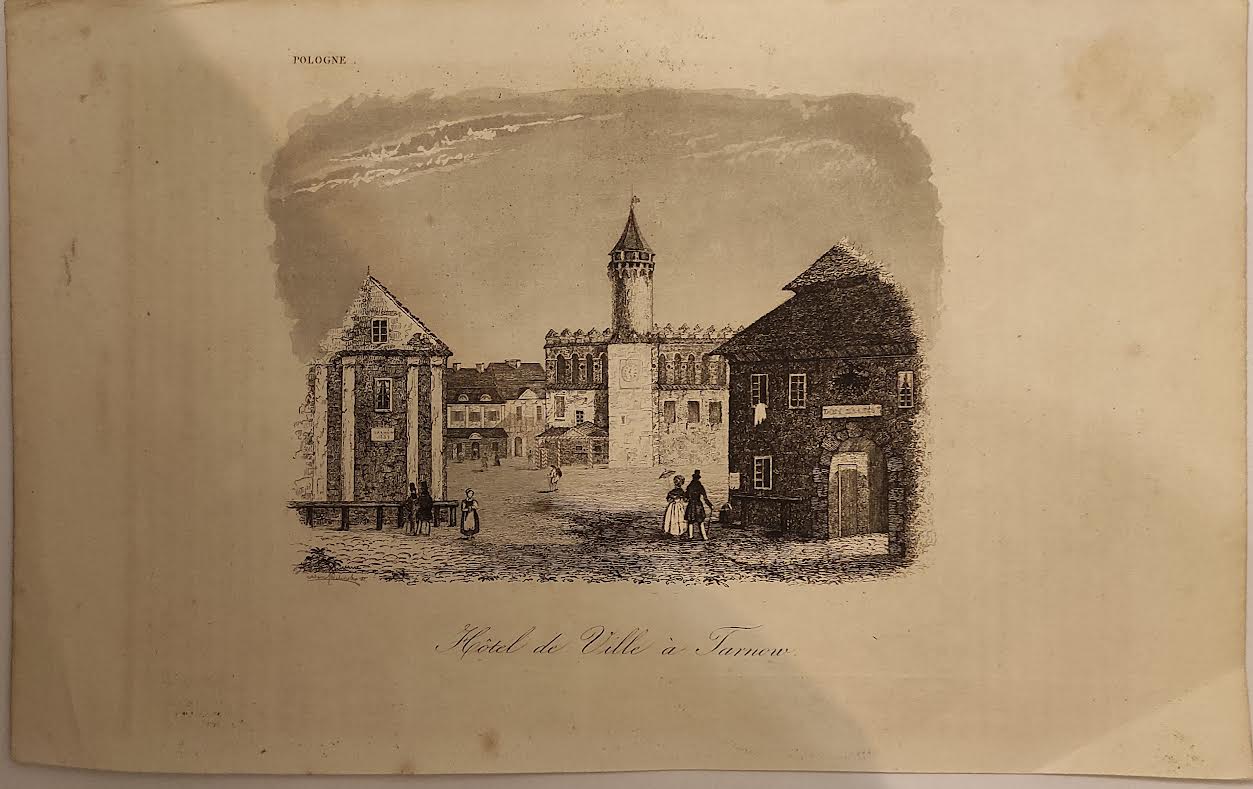 19th century Polish engraving, Leonard Chodźko Hotel de ville Tarnow