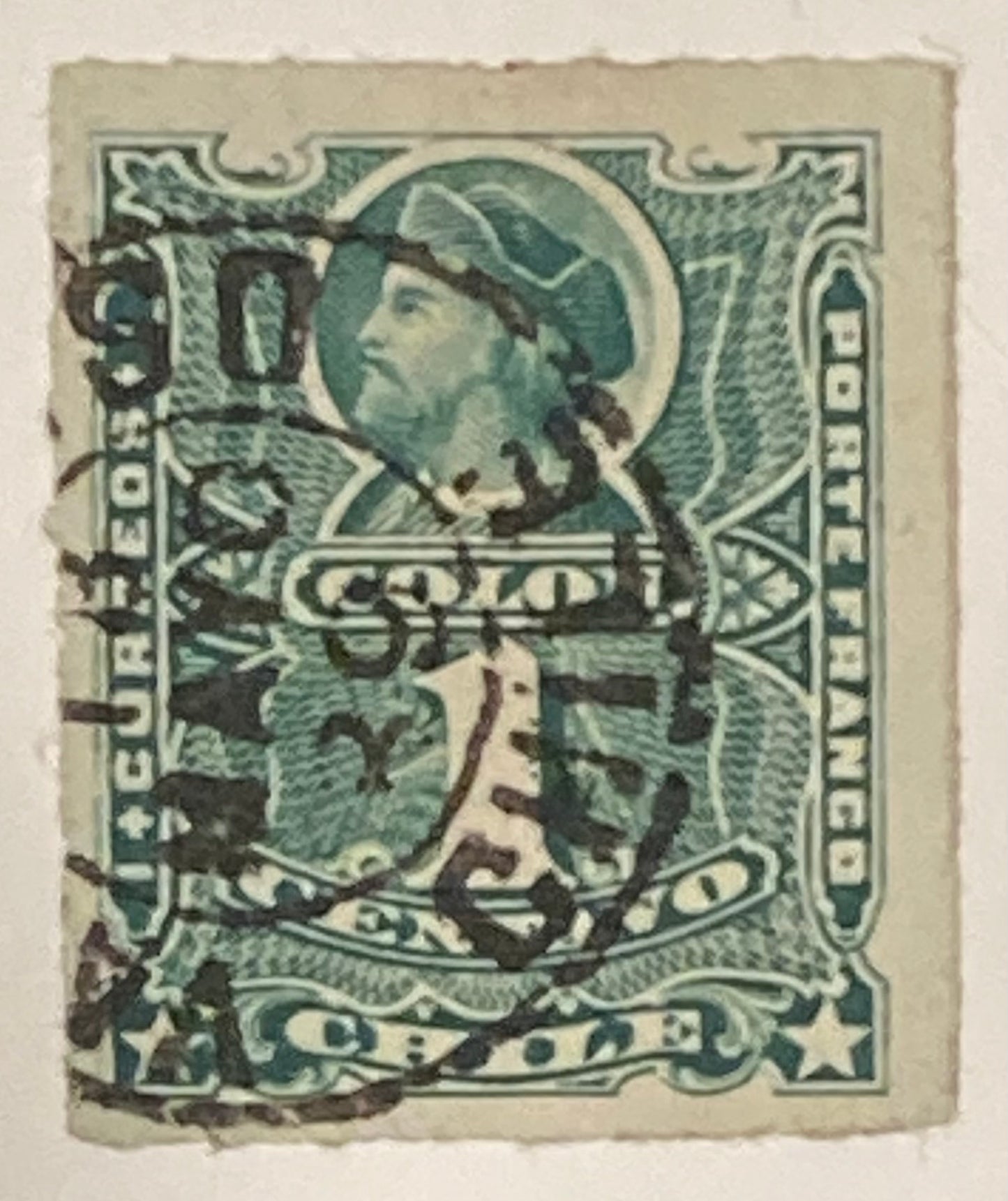 #25 A4 Columbus 1 Centavos Green Stamp