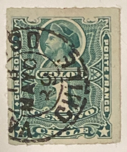 #25 A4 Columbus 1 Centavos Green Stamp