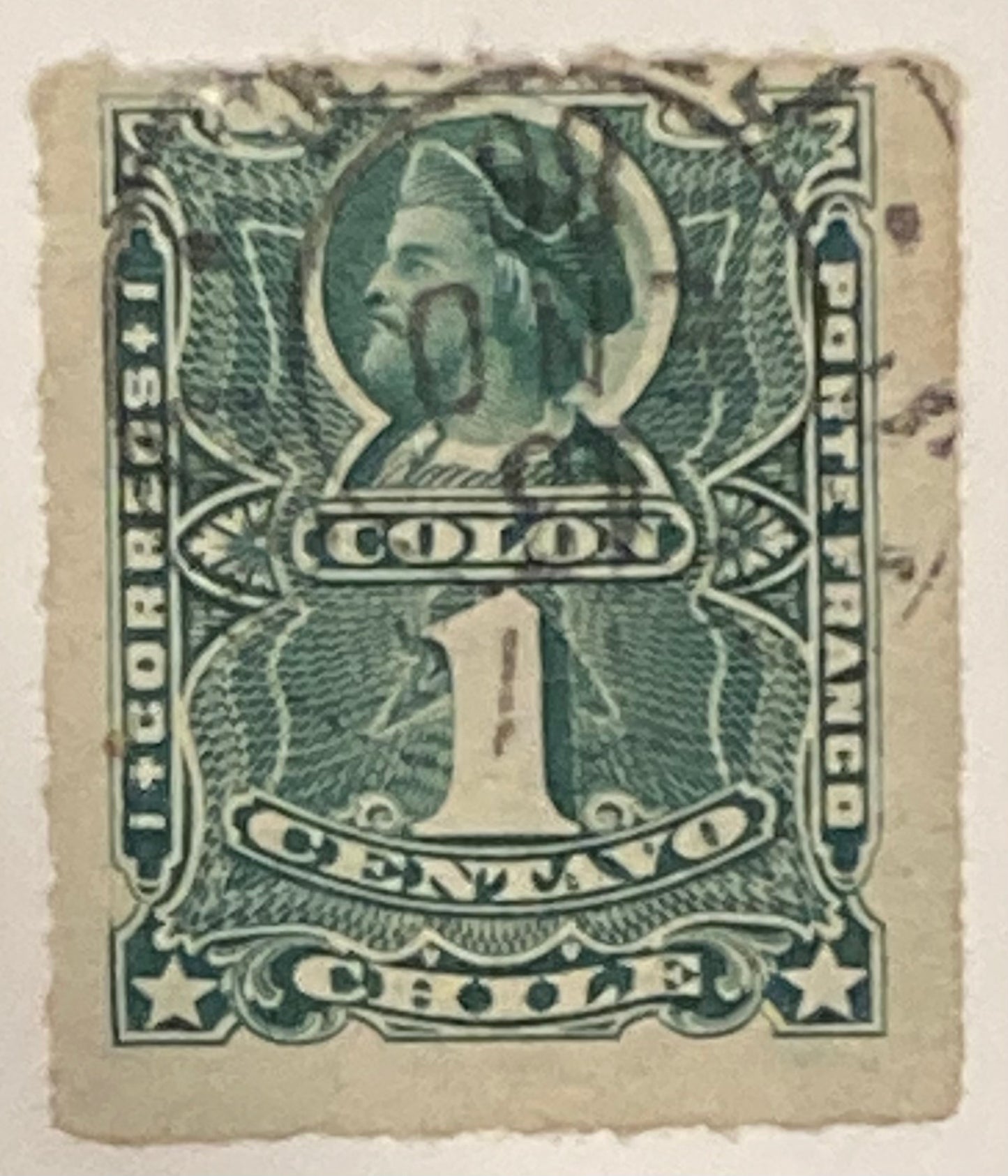 #25 A4 Columbus 1 Centavos Green Stamp