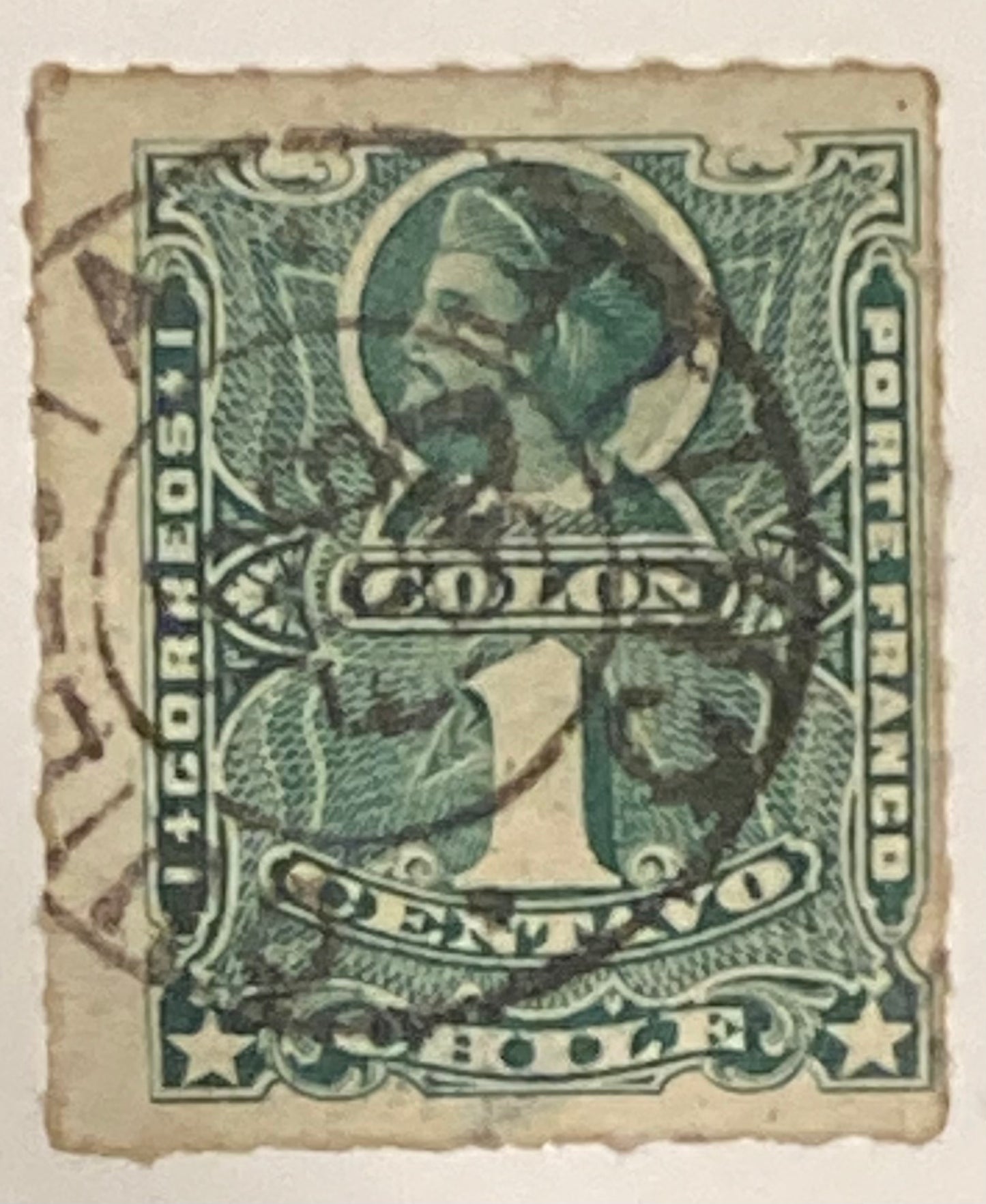 #25 A4 Columbus 1 Centavos Green Stamp