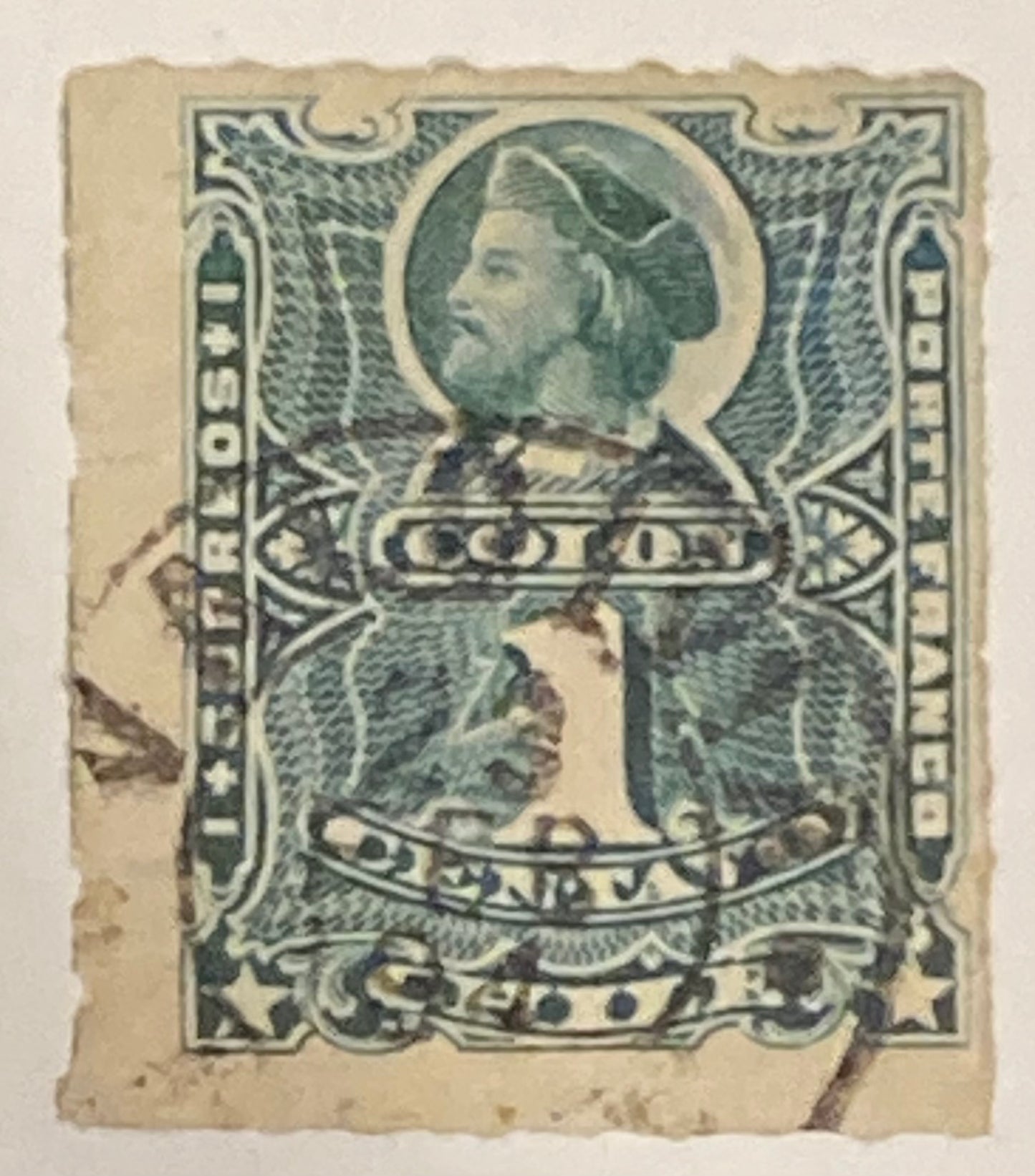 #25 A4 Columbus 1 Centavos Green Stamp