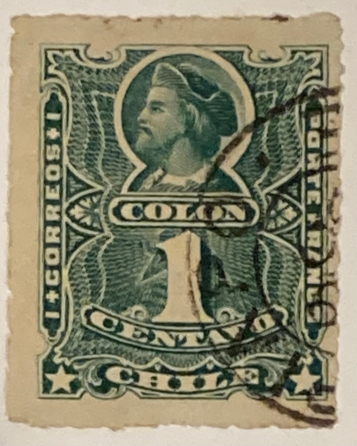 #25 A4 Columbus 1 Centavos Green Stamp