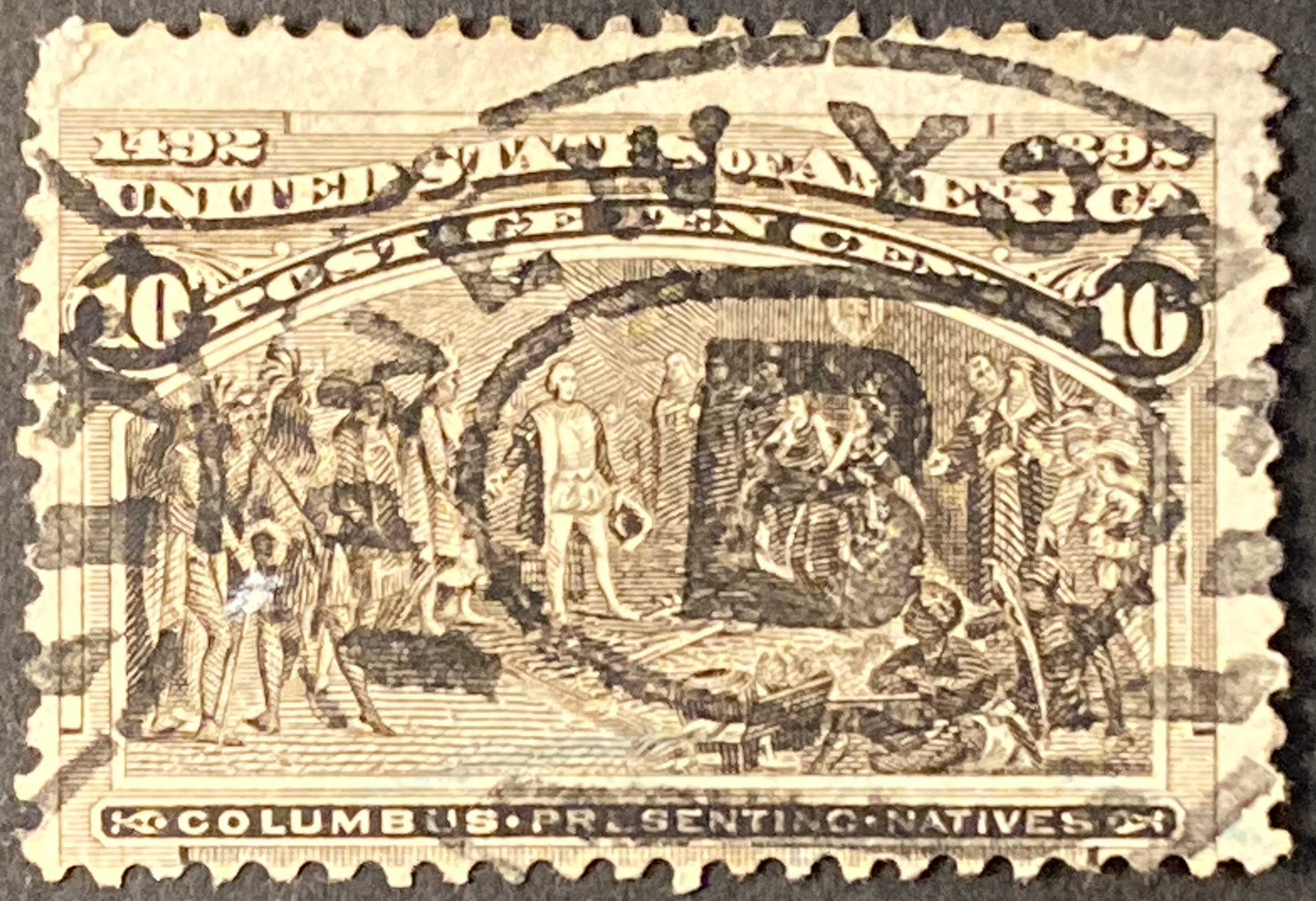 Scott A78 10 Cents Dark Brown Columbus Presenting Natives Stamp 1893