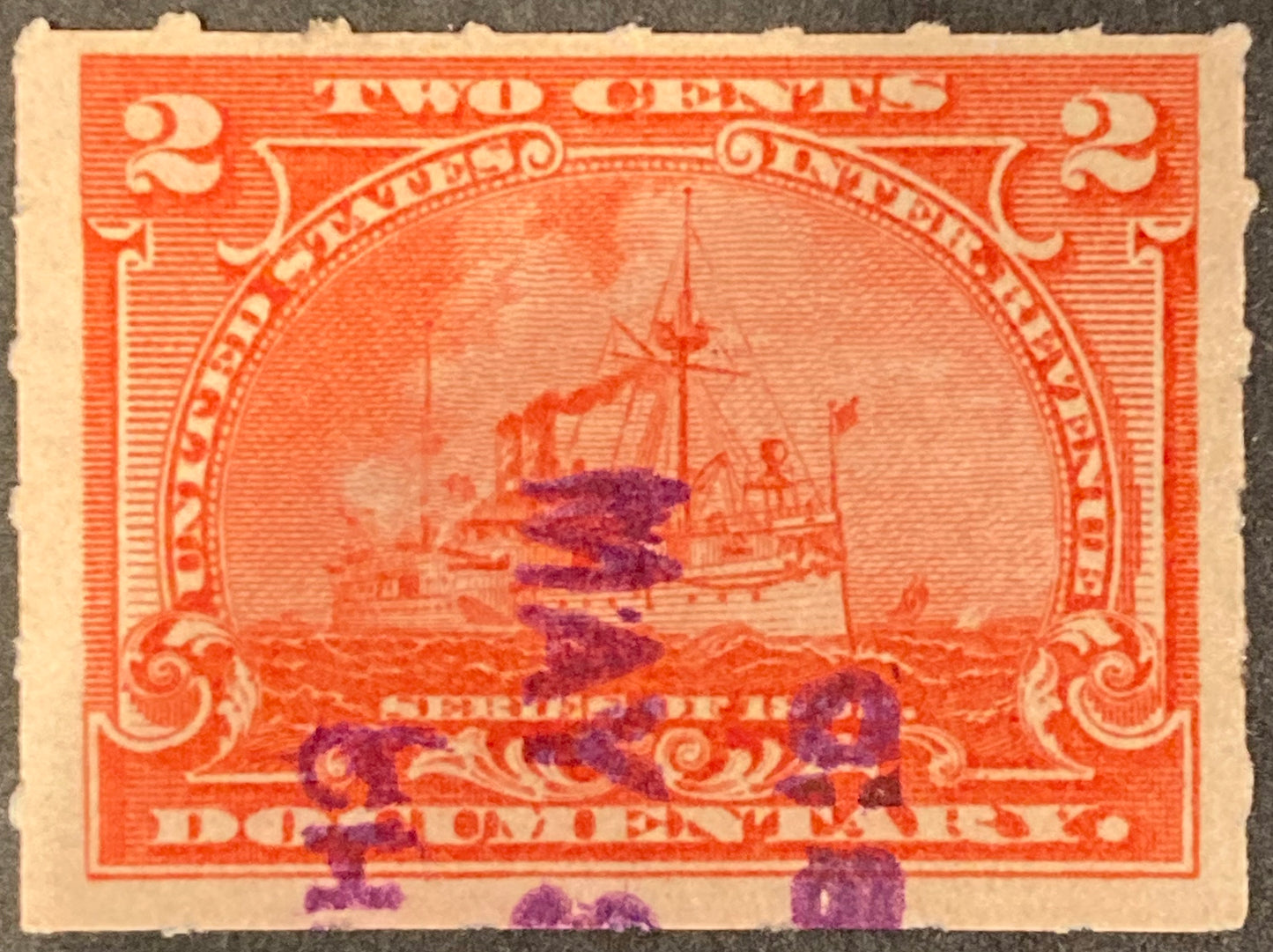 1898 2 cents Red USA Documentary Stamp Inter Revenue