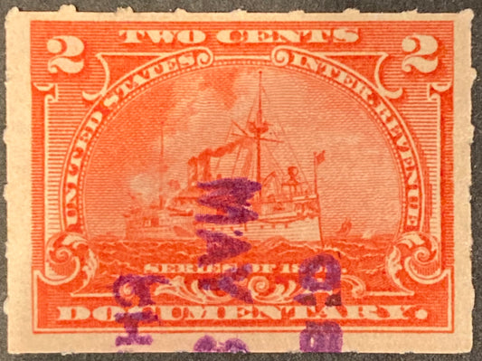 1898 2 cents Red USA Documentary Stamp Inter Revenue