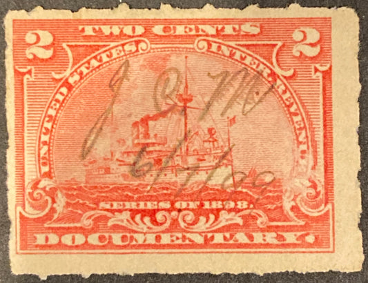 1898 2 cents Red USA Documentary Stamp Inter Revenue