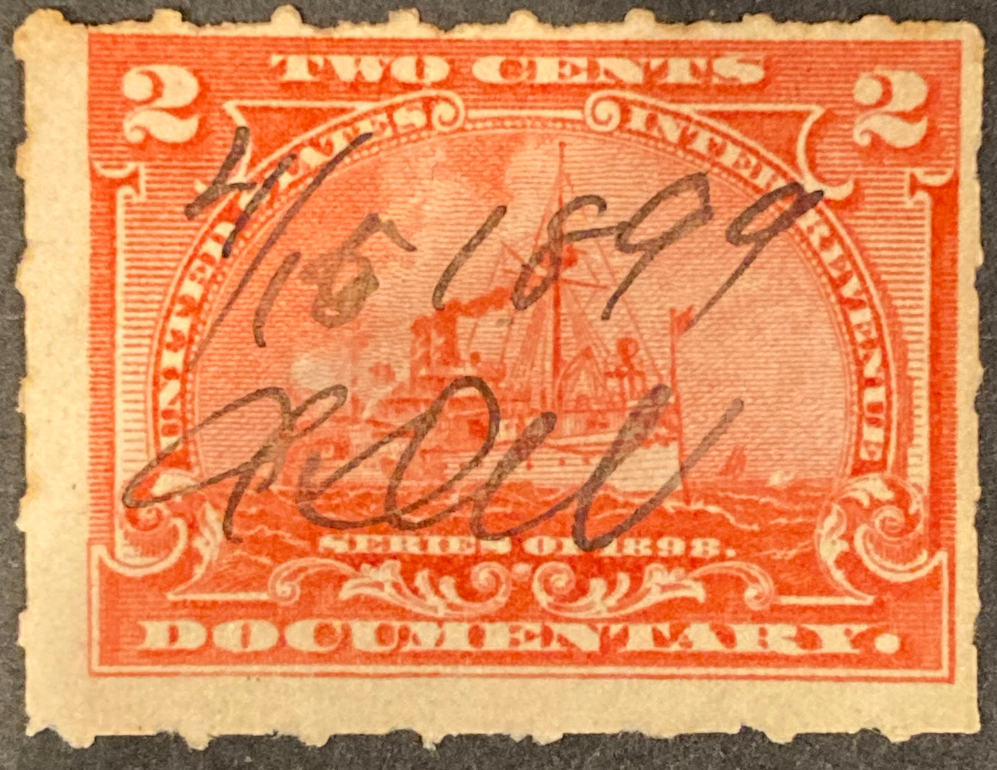 1898 2 cents Red USA Documentary Stamp Inter Revenue