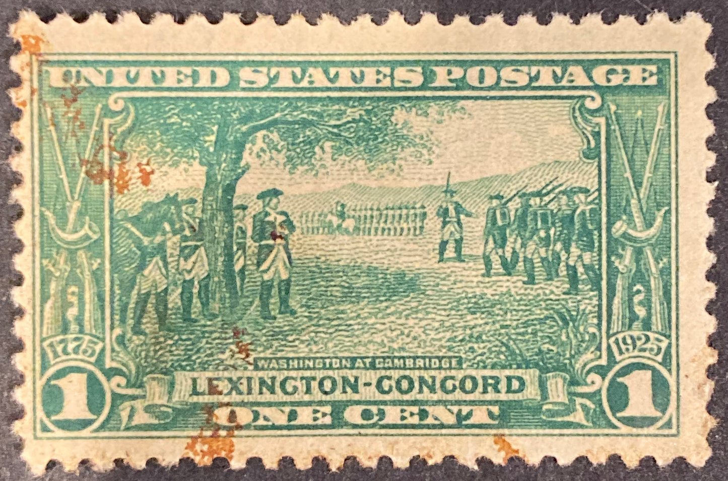 1925 1 cent Washington at Cambridge Lexington-Concord Stamp