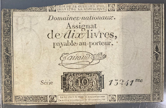 18th/19th Century French Assignat - 10 livres