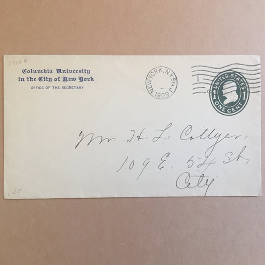 1909 - US American Cover To New York City - 1 Cent Dark Green Franklin