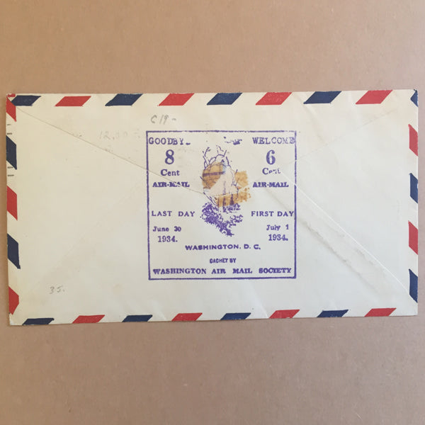 July 1st, 1934 - USA Cover via Air Mail