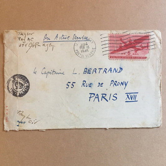 February 15th, 1945 - USA to France Cover