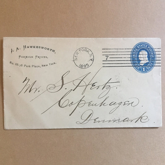 1895 - US American Cover to Copenhagen Denmark with 1 Cent Blue Franklin